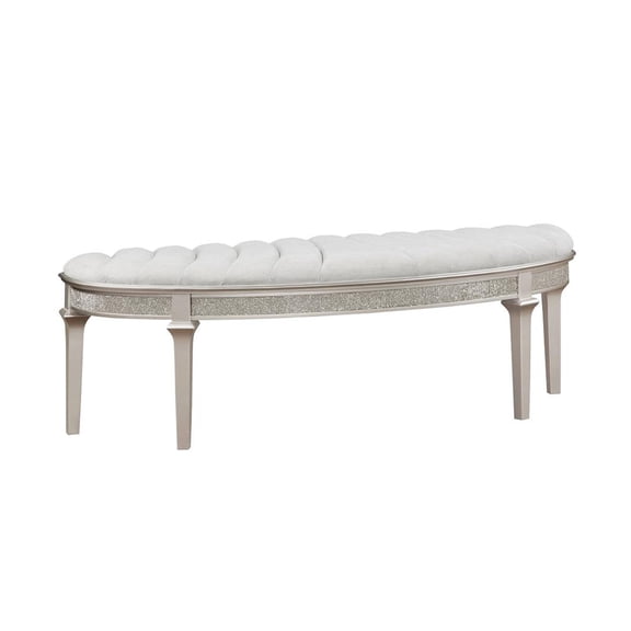 Curved Demilune Fabric Upholstered Bench, Ivory with Channel Tufting