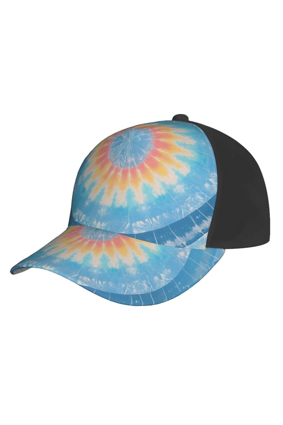 Curved Design Along The Top Of The Baseball Cap Reinforced Adjustable Breasted Four Seasons Available Aliceblue Tie-Dye Background Rainbow Colors