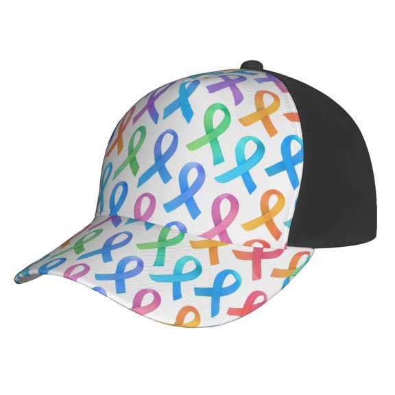 Curved Design Along The Top Of The Baseball Cap Reinforced Adjustable Breasted Four Seasons Available Cancer Awareness Ribbon Pattern - Ombr Flow