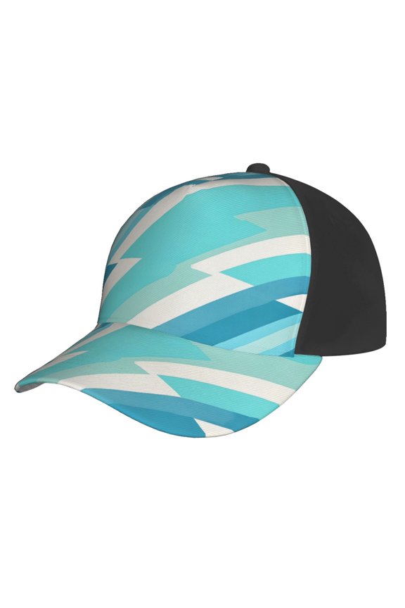 Curved Design Along The Top Of The Baseball Cap Reinforced Adjustable Breasted Four Seasons Available Cyan Stripe_1