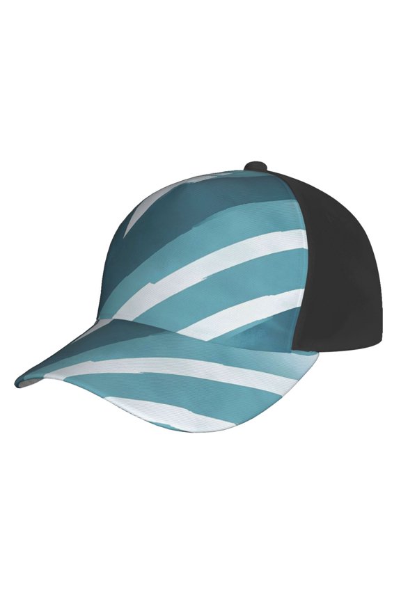 Curved Design Along The Top Of The Baseball Cap Reinforced Adjustable Breasted Four Seasons Available Cyan Stripe_4