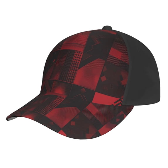 Curved Design Along The Top Of The Baseball Cap Reinforced Adjustable Breasted Four Seasons Available Darkred Geometric Patterns_2