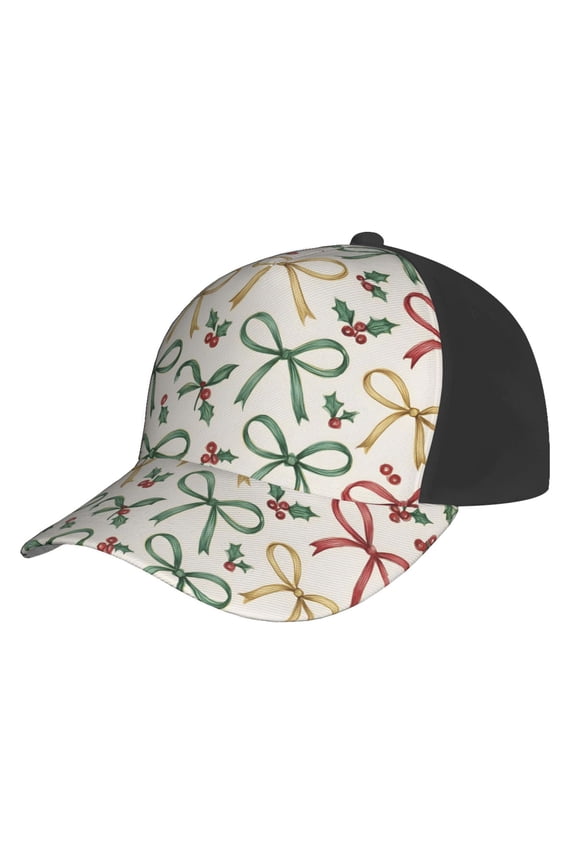 Curved Design Along The Top Of The Baseball Cap Reinforced Adjustable Breasted Four Seasons Available Festive Thin Holiday Ribbon Bow Pattern