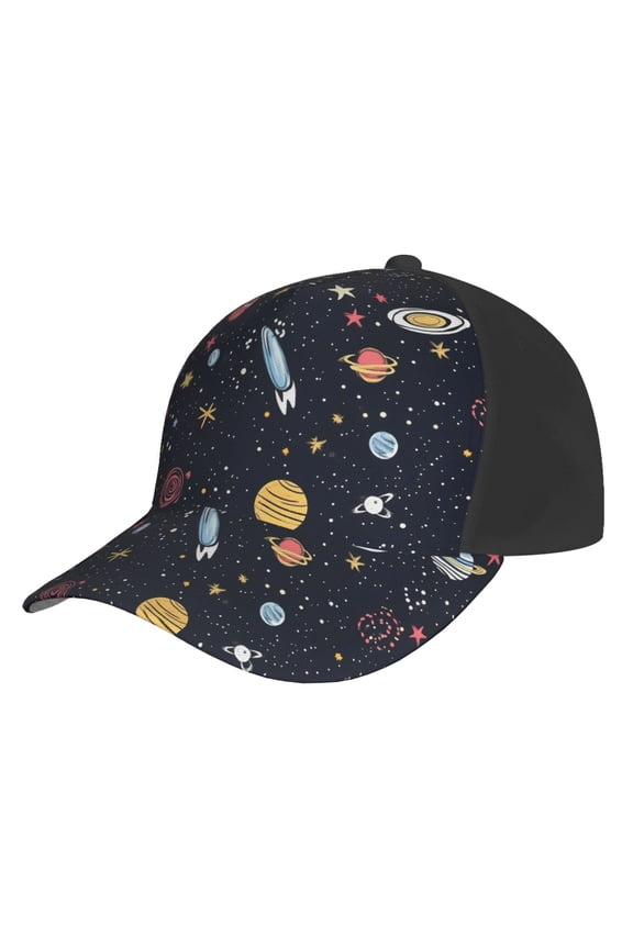 Curved Design Along The Top Of The Baseball Cap Reinforced Adjustable Breasted Four Seasons Available Galaxy Planet