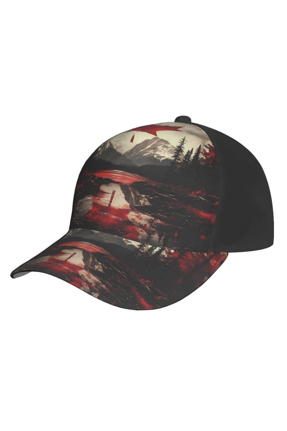 Curved Design Along The Top Of The Baseball Cap Reinforced Adjustable Breasted Four Seasons Available Maple Leaf Snow Mountain Shrub