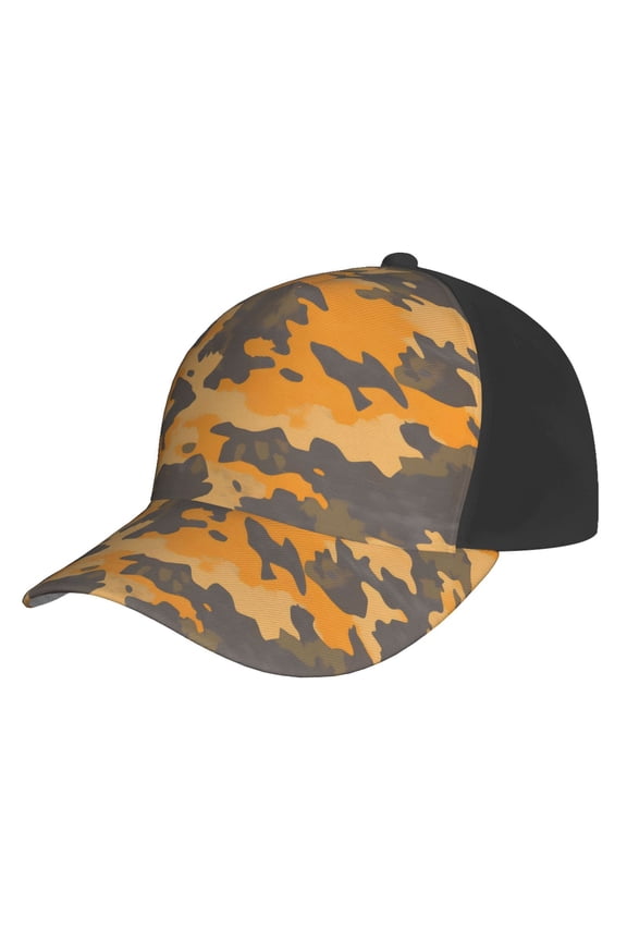 Curved Design Along The Top Of The Baseball Cap Reinforced Adjustable Breasted Four Seasons Available Texture Camo Army Orange_2