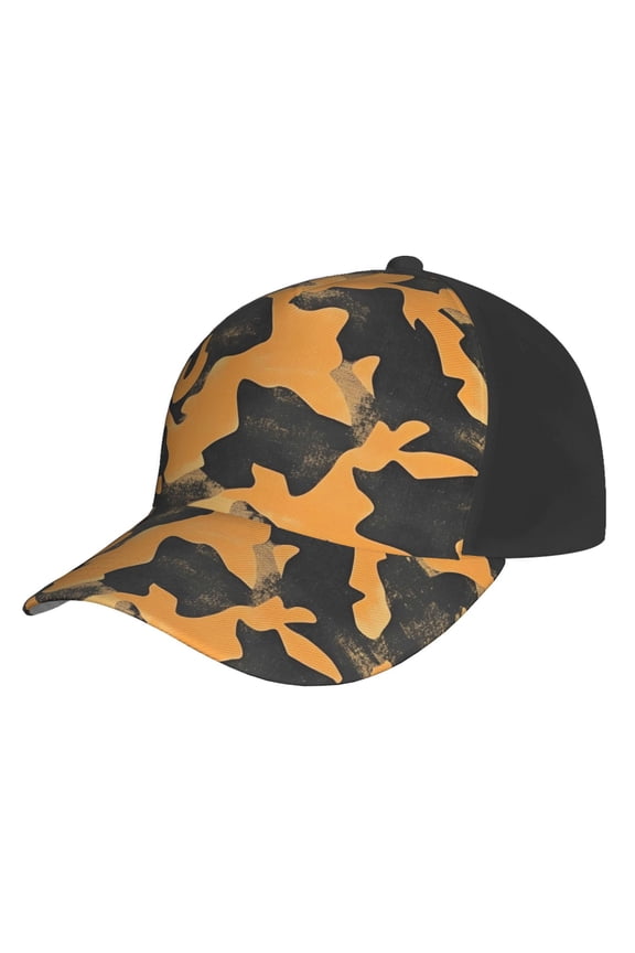 Curved Design Along The Top Of The Baseball Cap Reinforced Adjustable Breasted Four Seasons Available Texture Camo Army Orange_3