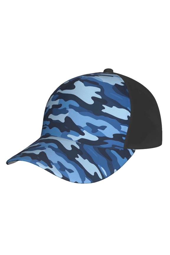 Curved Design Along The Top Of The Baseball Cap Reinforced Adjustable Breasted Four Seasons Available Vector Camouflage Pattern Blue_1