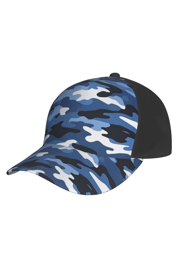 Curved Design Along The Top Of The Baseball Cap Reinforced Adjustable Breasted Four Seasons Available Vector Camouflage Pattern Blue_2