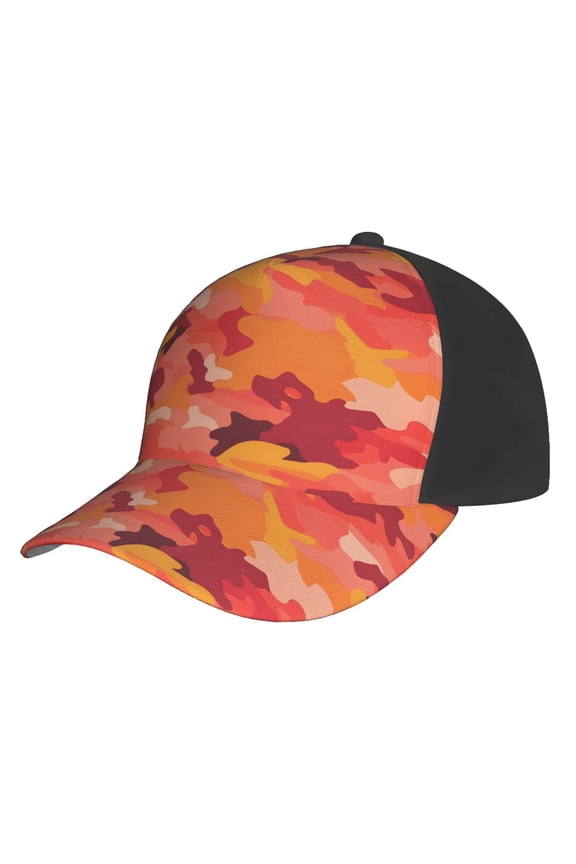 Curved Design Along The Top Of The Baseball Cap Reinforced Adjustable Breasted Four Seasons Available Vector Camouflage Pattern Orange Red_1