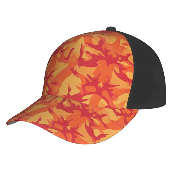 Curved Design Along The Top Of The Baseball Cap Reinforced Adjustable Breasted Four Seasons Available Vector Camouflage Pattern Orange Red_2