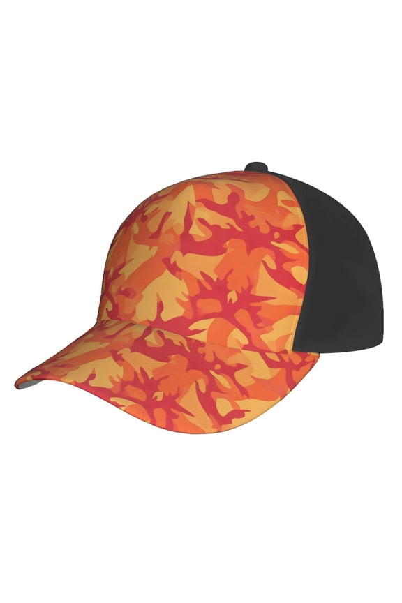 Curved Design Along The Top Of The Baseball Cap Reinforced Adjustable Breasted Four Seasons Available Vector Camouflage Pattern Orange Red_2