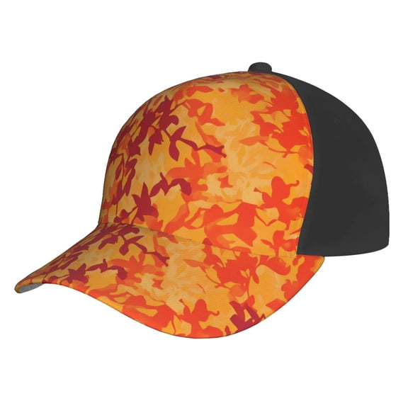 Curved Design Along The Top Of The Baseball Cap Reinforced Adjustable Breasted Four Seasons Available Vector Camouflage Pattern Orange Red_3