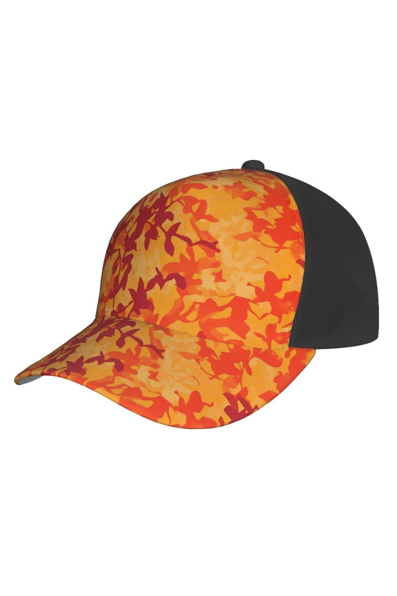 Curved Design Along The Top Of The Baseball Cap Reinforced Adjustable Breasted Four Seasons Available Vector Camouflage Pattern Orange Red_3