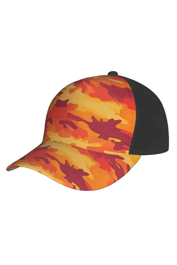 Curved Design Along The Top Of The Baseball Cap Reinforced Adjustable Breasted Four Seasons Available Vector Camouflage Pattern Orange Red_4