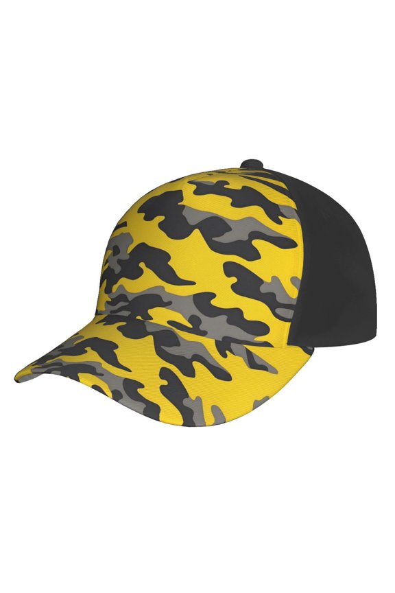 Curved Design Along The Top Of The Baseball Cap Reinforced Adjustable Breasted Four Seasons Available Vector Camouflage Pattern Yellow_1