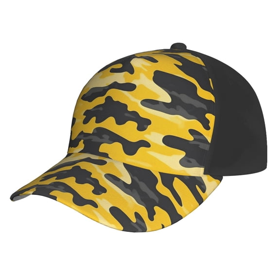 Curved Design Along The Top Of The Baseball Cap Reinforced Adjustable Breasted Four Seasons Available Vector Camouflage Pattern Yellow_3