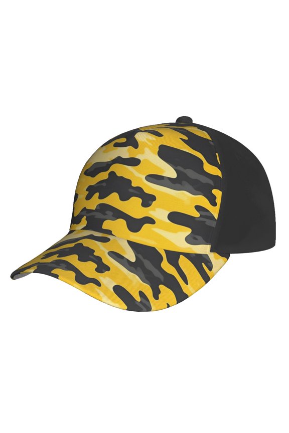 Curved Design Along The Top Of The Baseball Cap Reinforced Adjustable Breasted Four Seasons Available Vector Camouflage Pattern Yellow_3