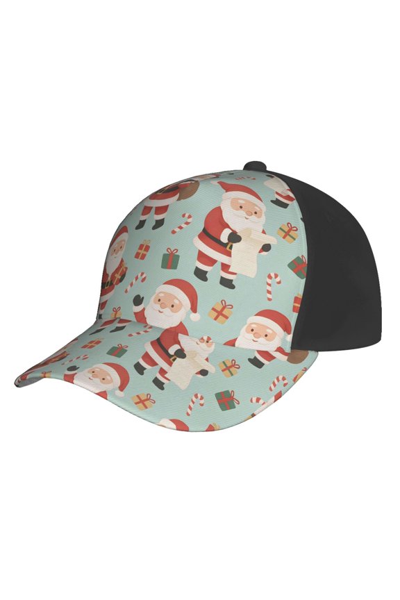 Curved Design Along The Top Of The Baseball Cap Reinforced Adjustable Breasted Four Seasons Available Whimsical Santa Pattern