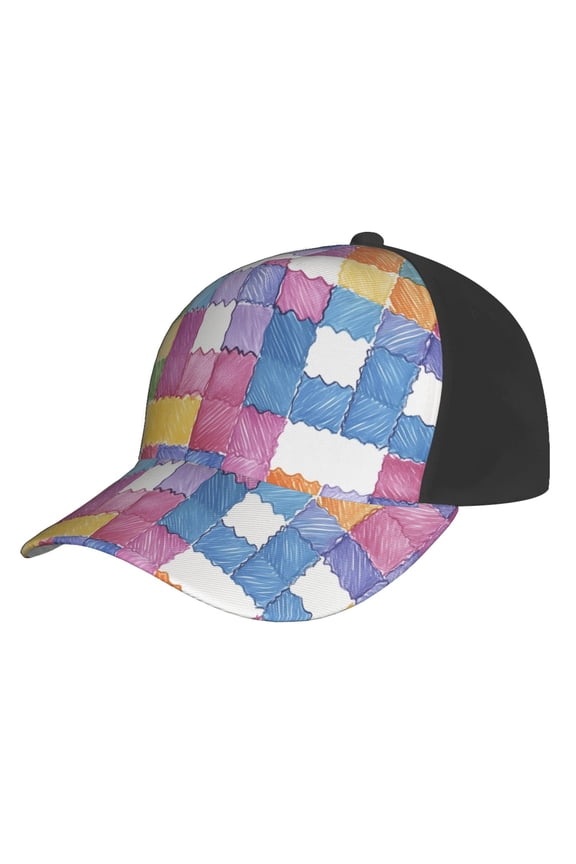 Curved Design Along The Top Of The Baseball Cap Reinforced Adjustable Breasted Four Seasons Available Aliceblue Colorful Houndstooth Hand-Drawn Sketch_2