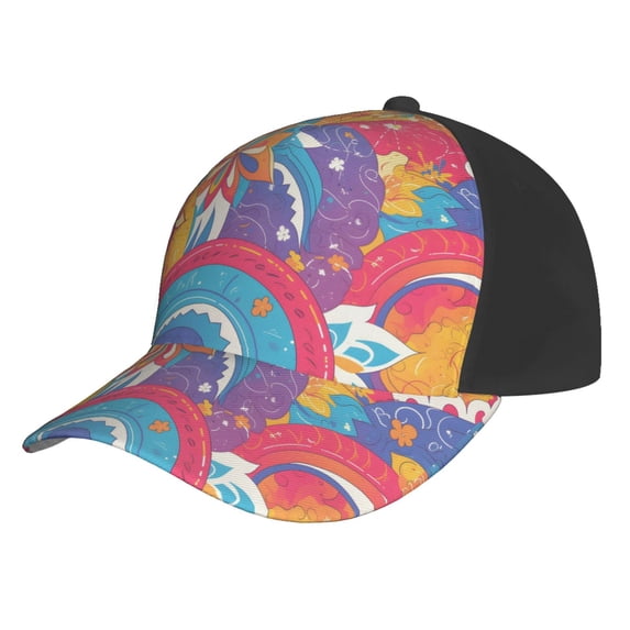 Curved Design Along The Top Of The Baseball Cap Reinforced Adjustable Breasted Four Seasons Available Indianred Tie-Dye Background Vibrant Colors And Swirling (2)