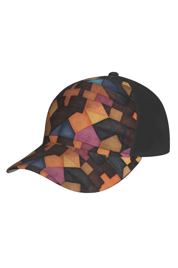 Curved Design Along The Top Of The Baseball Cap Reinforced Adjustable Breasted Four Seasons Available Saddlebrown Colorful Houndstooth Hand-Drawn Sketch_1