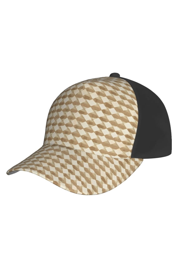 Curved Design Along The Top Of The Baseball Cap Reinforced Adjustable Breasted Four Seasons Available Tan Houndstooth Vintage Texture Hand-Drawn Sketch_1