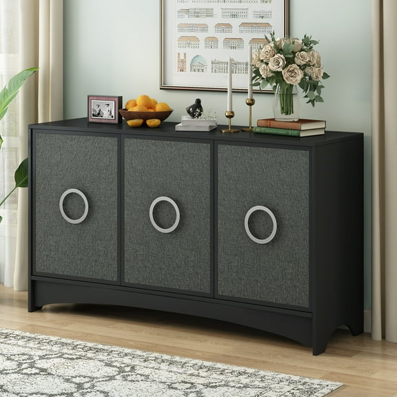 Curved Design Sideboard Cabinet, Storage Cabinet with Three Doors and Adjustable shelves, Console Table Credenza for Dining Room, Living Room, Entryway, Kitchen