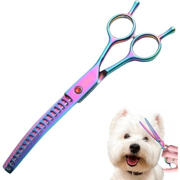 Curved Dog Grooming Scissors: 7 Inch Professional Pet Grooming Thinning/Blending Scissor, Curved Chunkers Dog & Cat Grooming Scissors (A1)