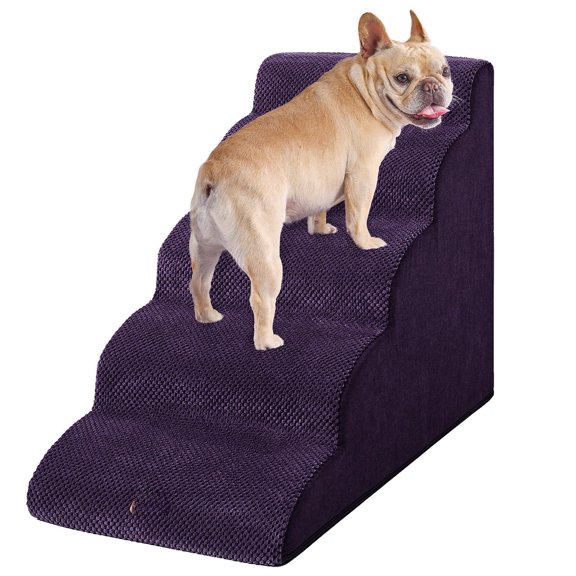 Curved Dog Stairs Ramp For High Beds 22.6" H 5-step Steps Small Dogs And Cats Pet Bed Climbing Non-slip Balanced Step Indoor Purple