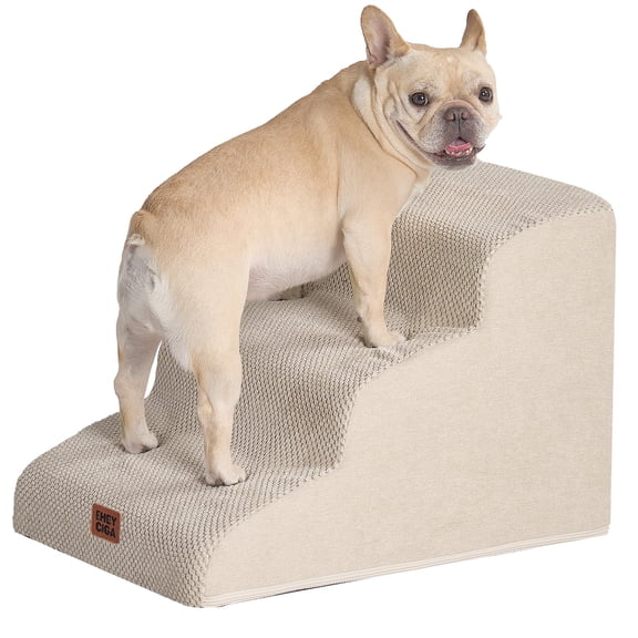 Curved Dog Stairs Ramp For Small Dogs 15.7" H 3-step Steps Couch Sofa And Chair Pet Cats Non-slip Balanced Indoor Beige