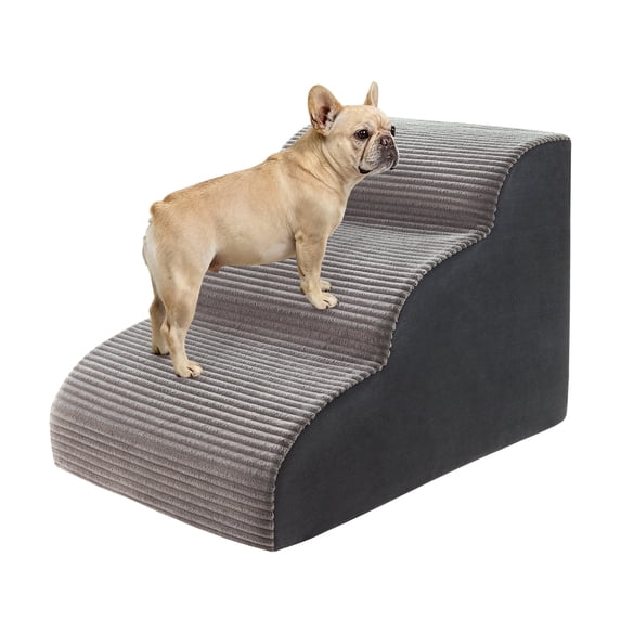 Dog Stairs & Ramp for Beds and Couches, Dog Stairs for Small Dogs with Removable Washable Cover, 3-Step Anti-Slip Pet Stairs, Gray