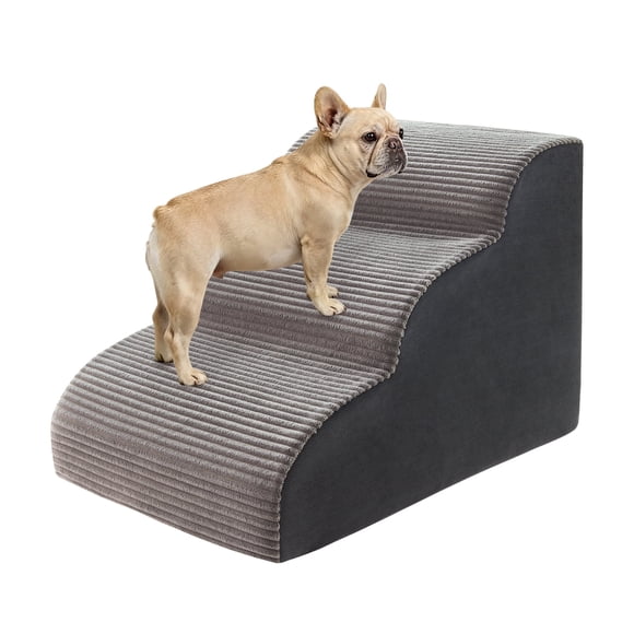 Dog Stairs & Ramp for Beds and Couches, Dog Stairs for Small Dogs with Removable Washable Cover, 3-Step Anti-Slip Pet Stairs, Gray