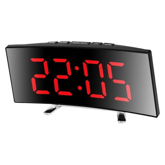 Curved Electronic Clock LED Mirror Digital Clock Alarm With Temperature Display