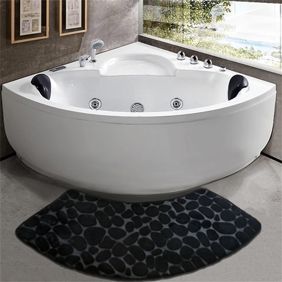 Curved Embossed Bathroom Rug 39"x24", Water Absorbent Non-Slip Rug, Thick Soft Comfortable Washable Bathroom Floor Mat for Shower,Black