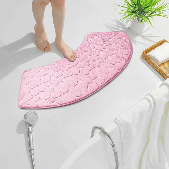 Curved Embossed Bathroom Rug 39"x24", Water Absorbent Non-Slip Rug, Thick Soft Comfortable Washable Bathroom Floor Mat for Shower,Pink