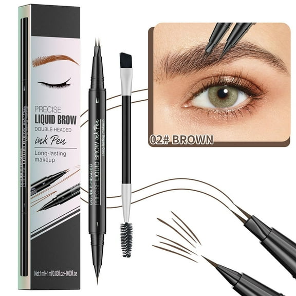 Curved Eyebrow Pen - Eyebrow Pencil, Brow Pencil 2-in-1 Dual-Ended Microblading Eyebrow Pen with Micro-Fork-Tip and Precise Brush-Tip Create Natural Hair-Like Brows, Last All-Day