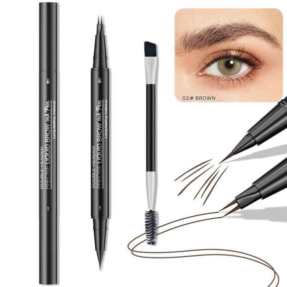 Curved Eyebrow Pen - Eyebrow Pencil, Brow Pencil 2-in-1 Dual-Ended Microblading Eyebrow Pen with Curved Tip and Precise Brush-Tip, Brow Pen for Natural Hair-Like Brows, Last All-Day