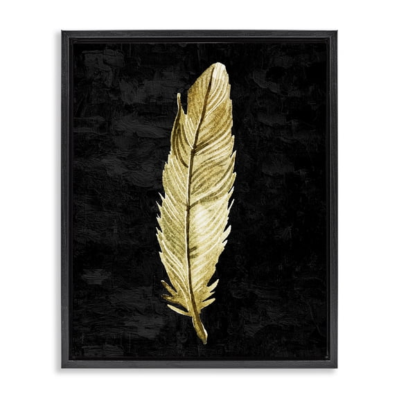 Curved Feather on Black Black Framed Floater Canvas Wall Art, design by Kim Allen