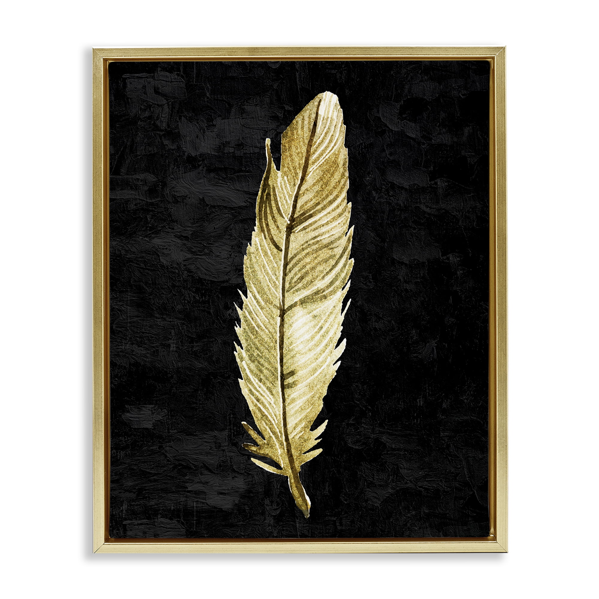 Curved Feather on Black Gold Framed Floater Canvas Wall Art, design by Kim Allen
