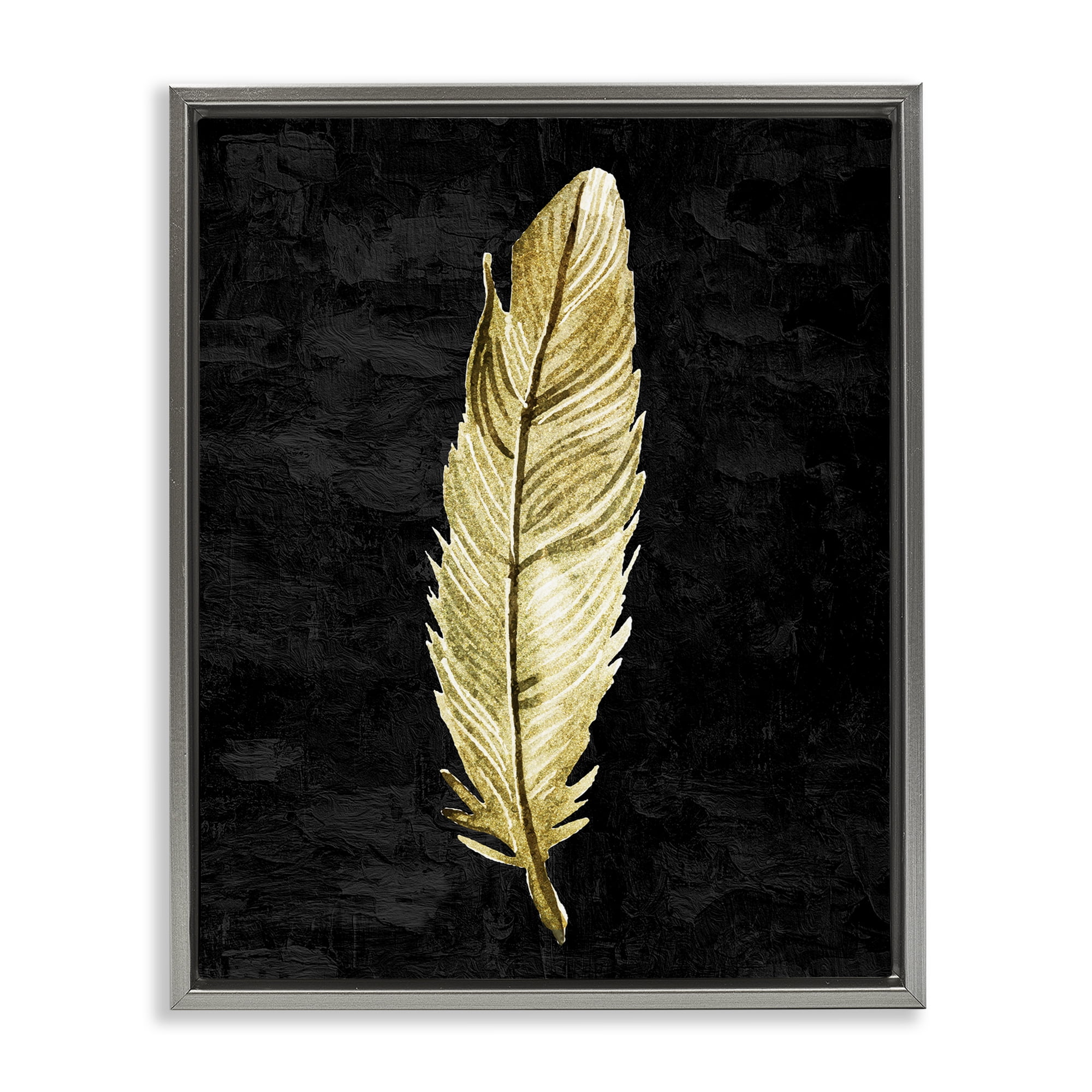 Curved Feather on Black Gray Framed Floater Canvas Wall Art, design by Kim Allen