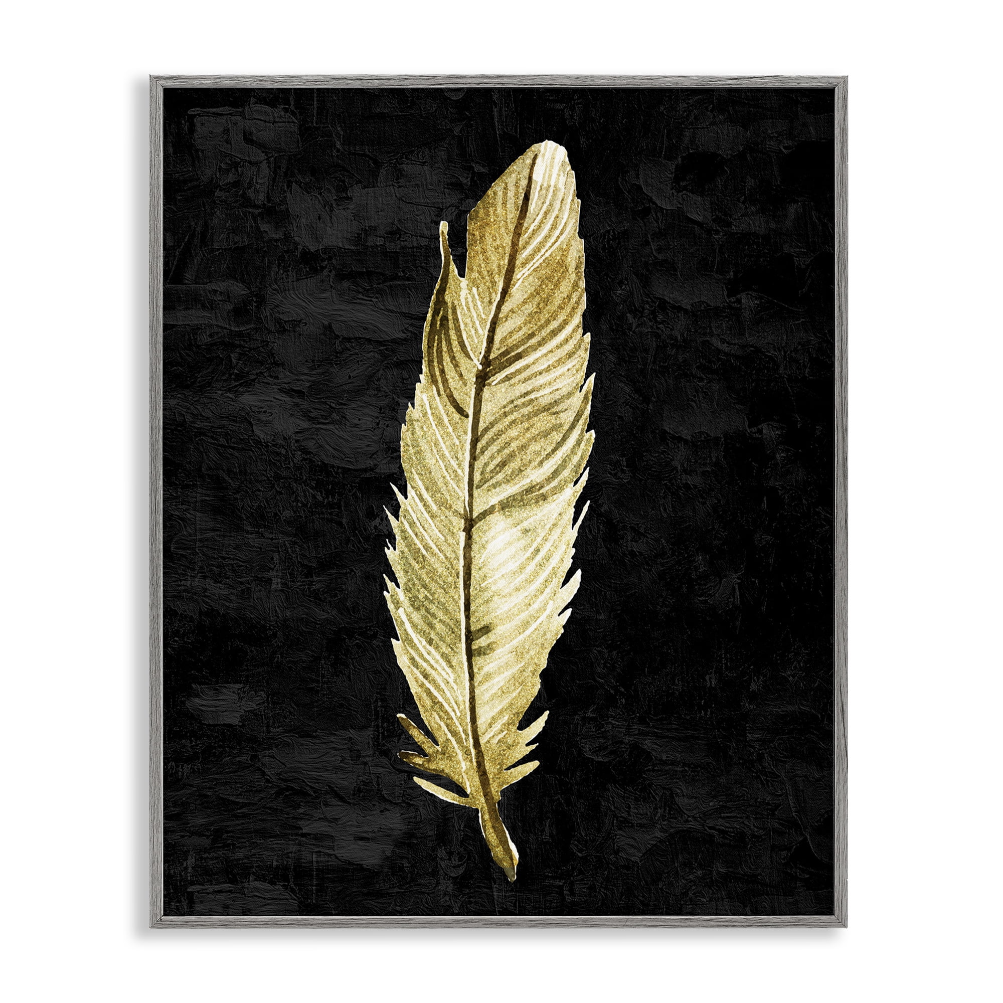 Curved Feather on Black Gray Framed Giclee Art, design by Kim Allen