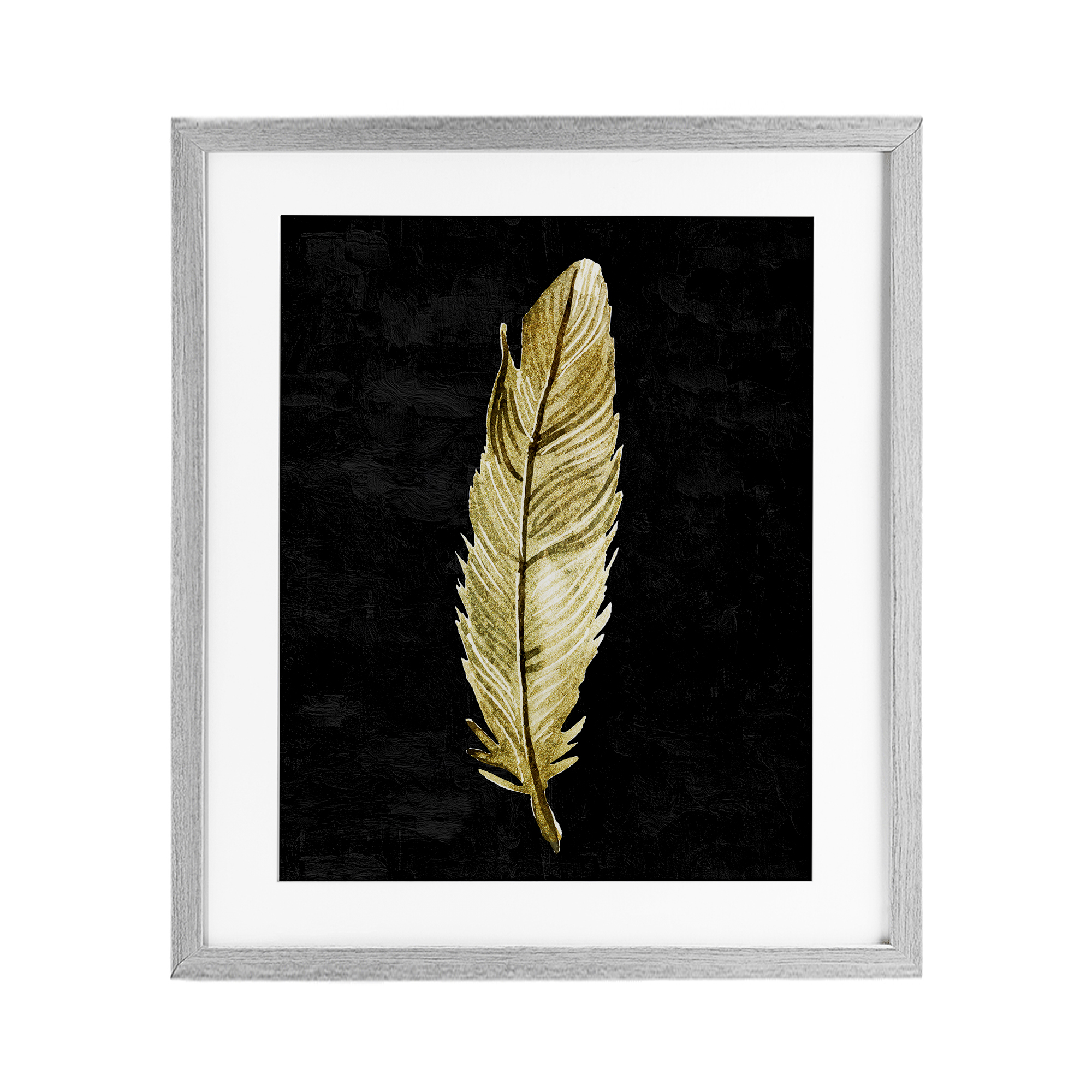 Curved Feather on Black Gray Framed Print Under Glass, design by Kim Allen
