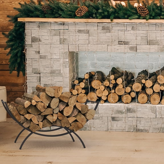 Curved Firewood Rack, 37 inches Powder-coated Metal Fireplace Log Holder for Firewood Storage, Ideal for Indoor and Outdoor Fireplaces Wood Storage, Black