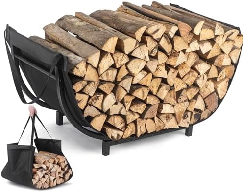 Curved Log Rack Curved Firewood Rack and Log Carrier Bag, 30 Inch Indoor Log Firewood ...
