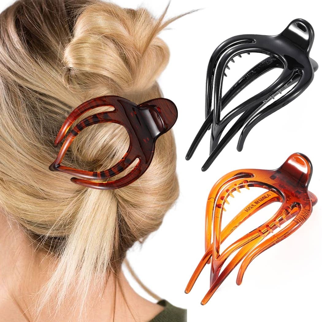 Curved Flat Hair Clips Alligator Hair Clip Flat Comb Acrylic Side Slide ...