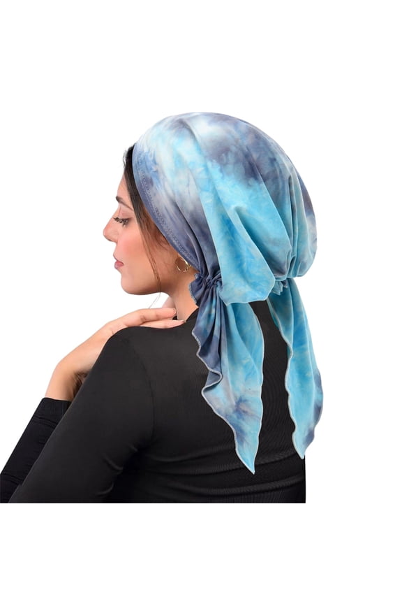 Curved Floral Women Hair Cover Hat Two Tail Tie Dyes Simple Wrap Chemo Cap Breathable