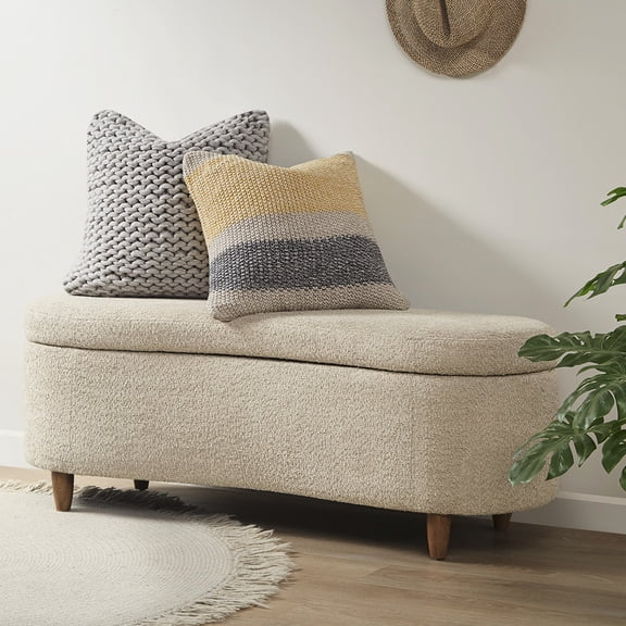 Curved Front & Plush Upholstery | Wall - Bed Fitting Storage Bench | Long - lasting with Soft - close Hinges