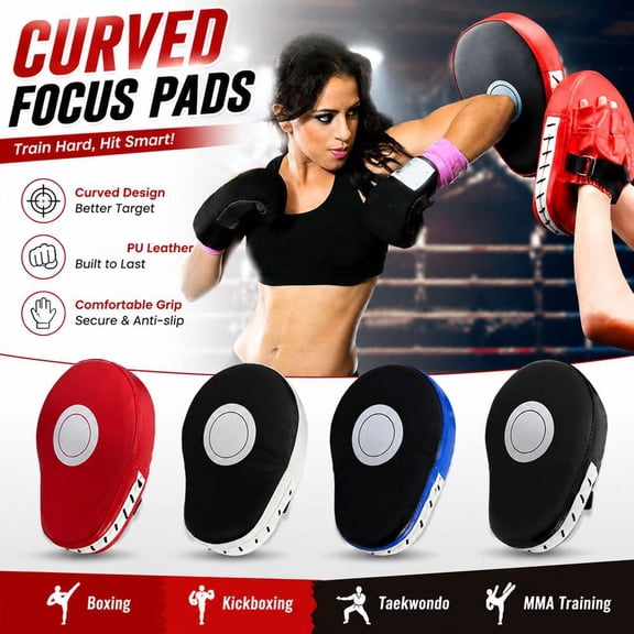 Curved Hand Target for Boxing MMA Training, Shock Absorbing Punching Pad with Adjustable Strap, PU Leather Striking Shield for Martial Arts