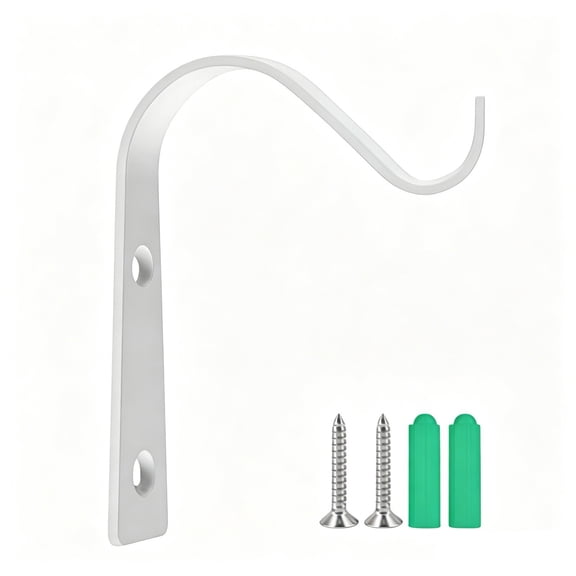 Curved Heavy Duty Metal Wall Mount Bracket Hook Vintage Wrought Iron Hanging Hook for Flower Baskets Lamps Wind Chimes Indoor Outdoor Decor Sturdy Rust Resistant,White
